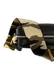Black Leather Bag with Green Camo Strap